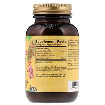 Чорниця Екстракт, Bilberry Berry Extract, Solgar, 60 вегетаріанських капсул