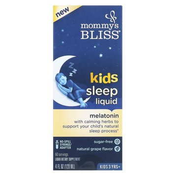 Мелатонін рідкий для дітей віком від 3 років, смак винограду, Kids Sleep Liquid, Melatonin, Mommy's Bliss, 120 мл