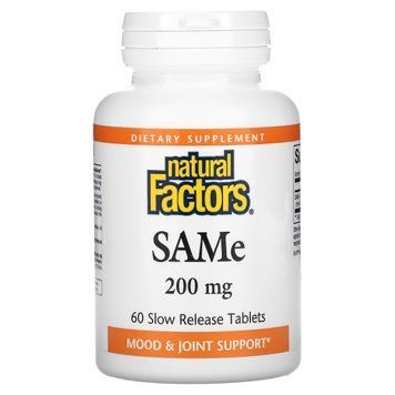 SAM-e (дисульфат тозилат) повільного вивільнення, 200 мг, SAMe (Disulfate Tosylate), Natural Factors, 60 таблеток