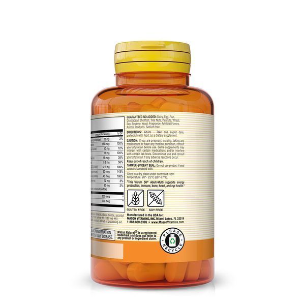 Мультивитамины 50+ без железа, Vitrum 50+ Adult-Multi Iron Free, Mason Natural, 100 каплет