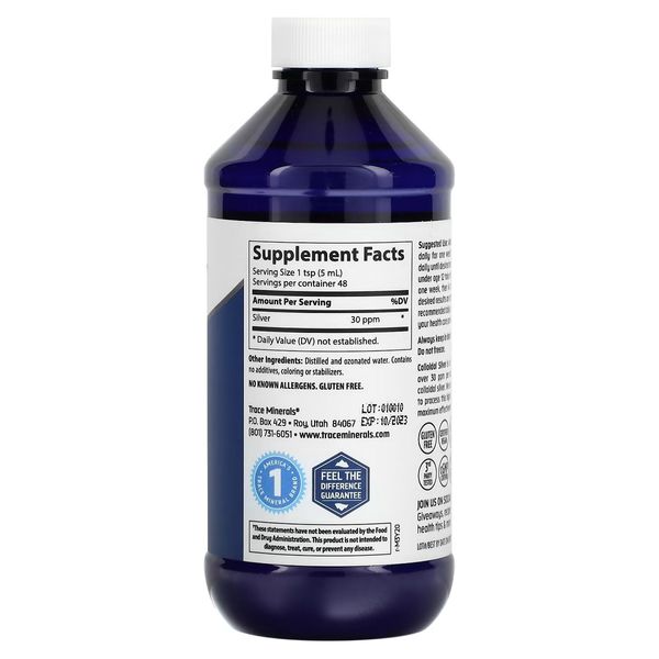 Колоїдне срібло, Colloidal Silver, Trace Minerals, 237 мл