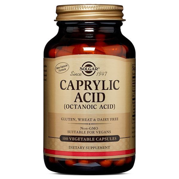 Каприлова (октанова) кислота, Solgar, Caprylic Acid, 100 рослинних капсул