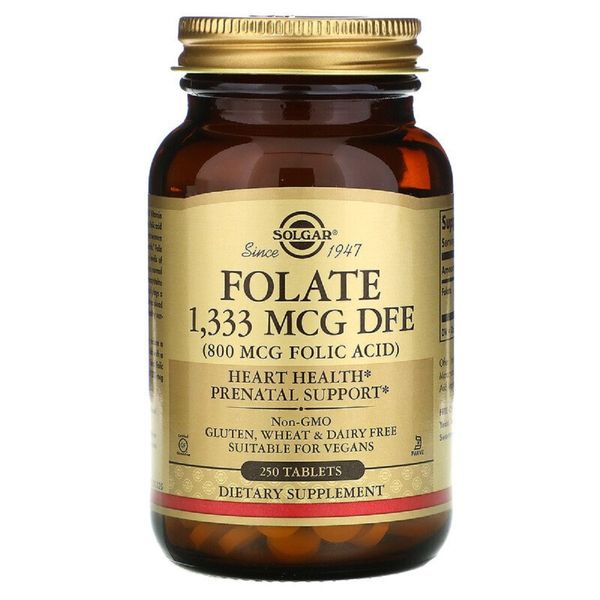 Фолат (В9) 800 мкг, Folic Acid, Solgar, 250 таблеток