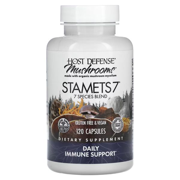 Ежедневная поддержка иммунитета, комплекс из 7 грибов, Stamets 7, Daily Immune Support, Fungi Perfecti, 120 вегетарианских капсул