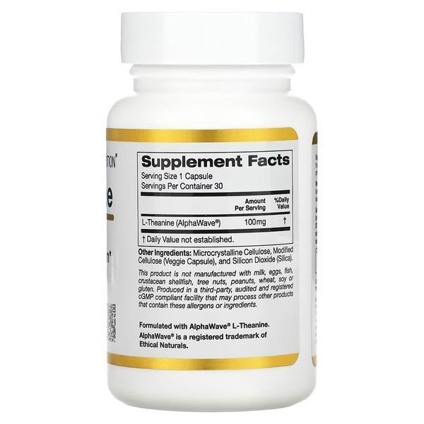 L-Теанін, 100 мг, L-Theanine, Supports Relaxation, California Gold Nutrition, 30 вегетаріанських капсул