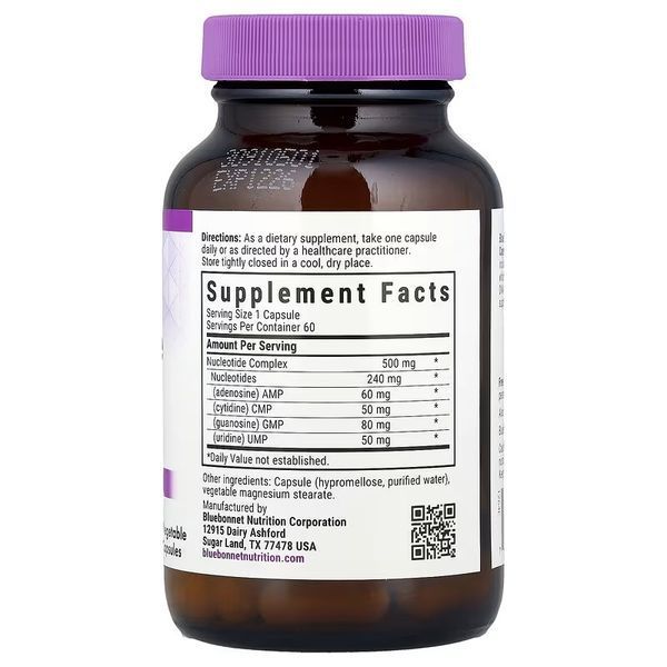 Комплекс нуклеотидів, РНК/ДНК, Nucleotide Complex, RNA/DNA, Bluebonnet Nutrition, 60 вегетаріанських капсул