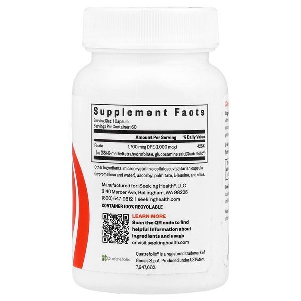Метилфолат, L-5-MTHF, Seeking Health, 60 капсул