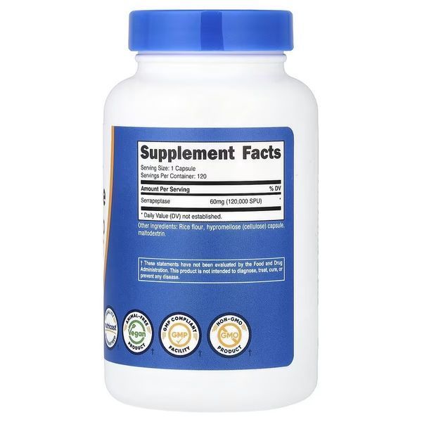 Серрапептаза, 60 мг, 120000 SPU, Serrapeptase, Nutricost, 120 капсул