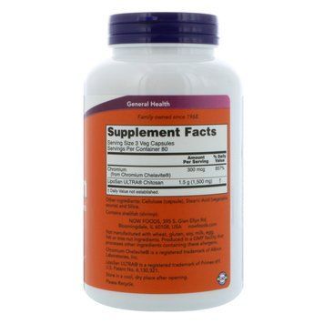 Хітозан 500мг + Хром, Now Foods, 240 вегетаріанських капсул