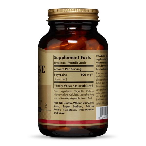 L-Тирозин, L-Tyrosine, Solgar, 500 мг, 50 вегетаріанських капсул