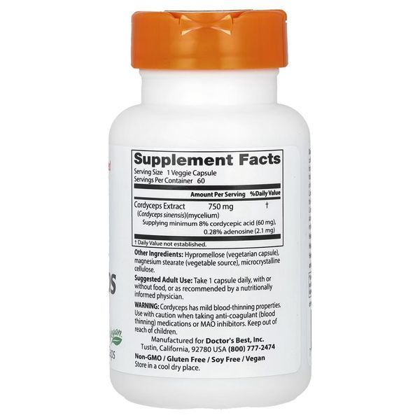 Кордіцепс, 750 мг, Ultra Cordyceps, Doctor's Best, 60 вегетаріанських капсул