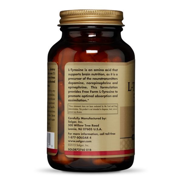 L-Тирозин, L-Tyrosine, Solgar, 500 мг, 50 вегетаріанських капсул