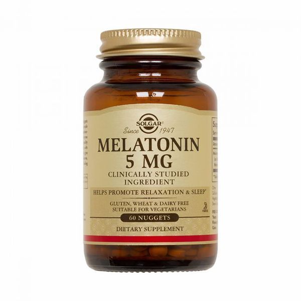 Мелатонін, 5 мг, Melatonin, Solgar, 60 жувальних таблеток