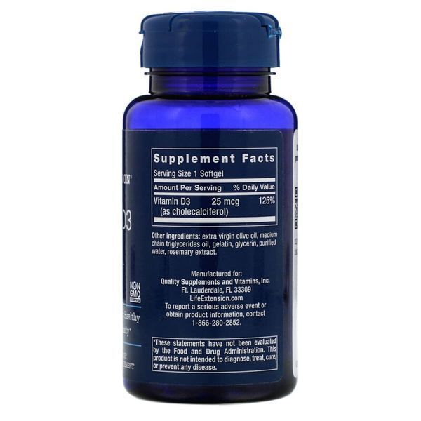 Витамин D3, Vitamin D3, Life Extension, 25 мкг (1000 МЕ), 250 гелевых капсул