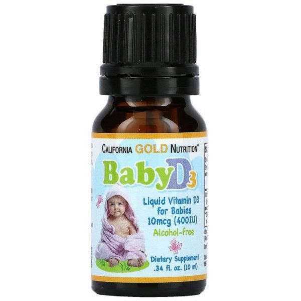 Дитячий вітамін D3 400 МО, Baby Vitamin D3 Liquid, California Gold Nutrition, 10 мл