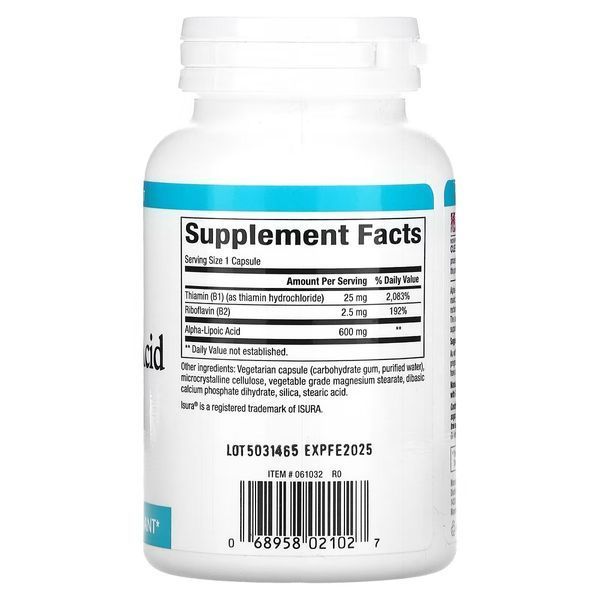 Альфа-ліпоєва кислота з вітамінами B1 та B2, 600 мг, Alpha-Lipoic Acid with B1 & B2, Natural Factors, 60 вегетаріанських капсул
