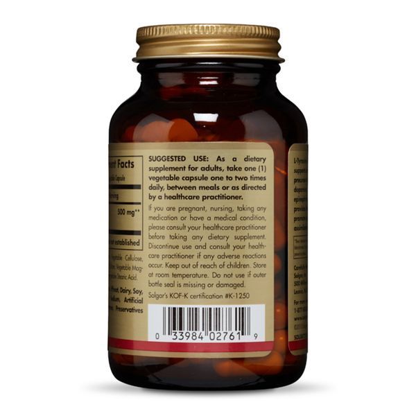 L-Тирозин, L-Tyrosine, Solgar, 500 мг, 50 вегетаріанських капсул