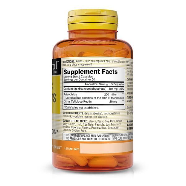 Пробіотик з пектином, Probiotic Acidophilus With Pectin, Mason Natural, 100 капсул