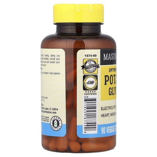 Калій гліцинат, Optimum Absorption Potassium Glycinate, Mason Natural, 90 вегетаріанських капсул
