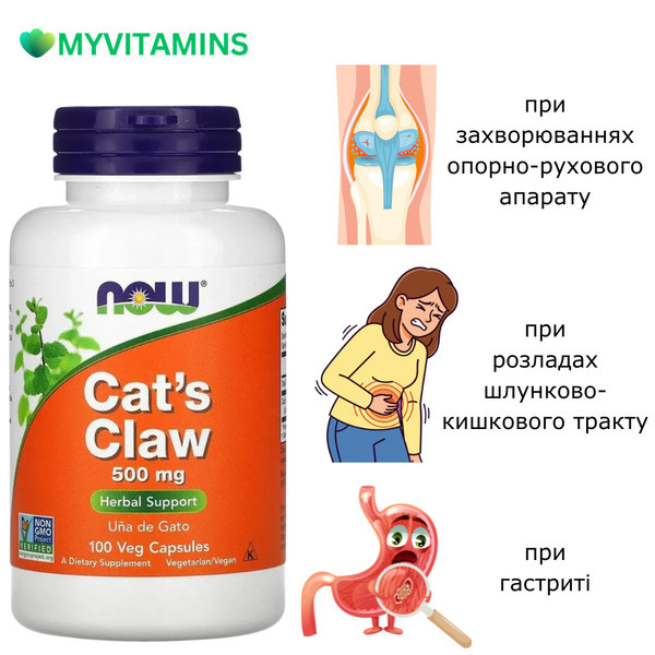Кошачий коготь, 500 мг, Cat's Claw, Now Foods, 100 вегетарианских капсул
