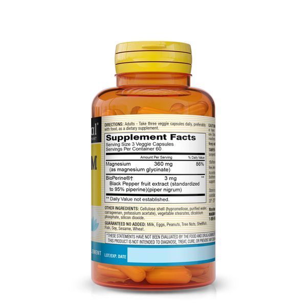 Магній гліцинат, 360 мг, Magnesium Glycinate, Mason Natural, 180 вегетаріанських капсул