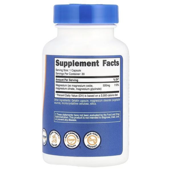 Комплекс магния, 500 мг, Magnesium Complex, Nutricost, 30 капсул