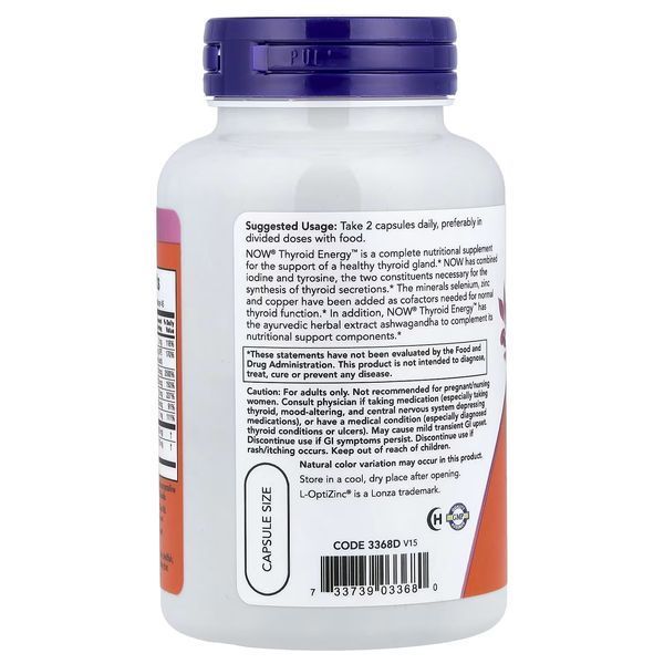 Поддержка Щитовидной Железы, Thyroid Energy, Now Foods, 90 вегетарианских капсул