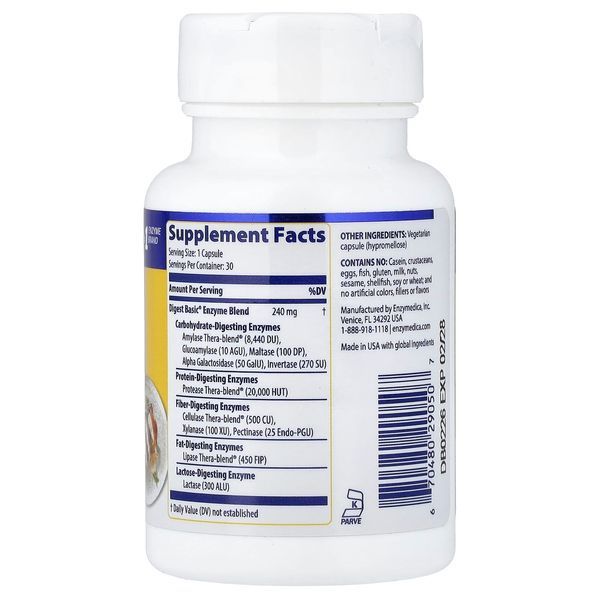 Пищеварительные Ферменты (Формула Энзимов), Digest Basic, Enzymedica, 30 капсул