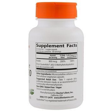 Повністю Активований Фолат 800мкг, Quatrefolic, Doctor's Best, 60 гелевих капсул