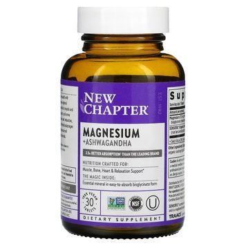 Магний и Ашваганда, Magnesium + Ashwagandha, New Chapter, 30 вегетерианских капсул