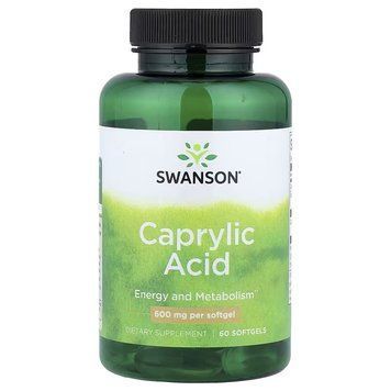 Каприлова кислота, 600 мг, Caprylic Acid, Swanson, 60 гелевих капсул