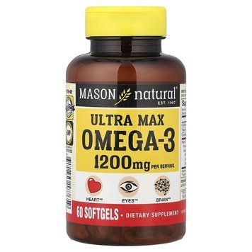 Омега-3, 1200 мг, Ultra Max Omega-3, Mason Natural, 60 гелевых капсул