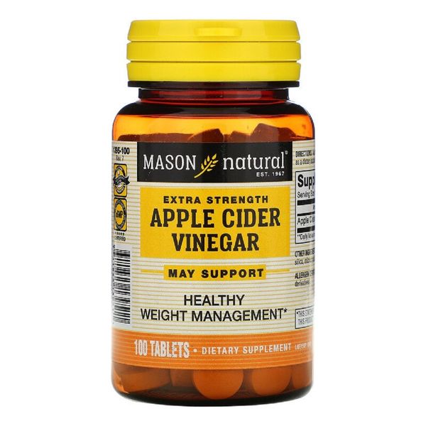 Яблучний оцет, Extra Strength Apple Cider Vinegar, Mason Natural, 100 таблеток