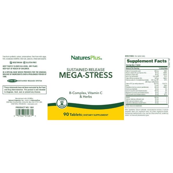 Супер Сильний Комплекс від Стресу, Mega-Stress, Natures Plus, 90 таблеток