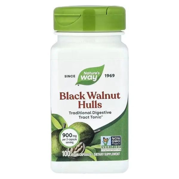 Черный Орех, Black Walnut, Hulls, Nature's Way, 500 мг, 100 Капсул