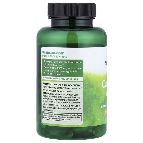 Каприлова кислота, 600 мг, Caprylic Acid, Swanson, 60 гелевих капсул