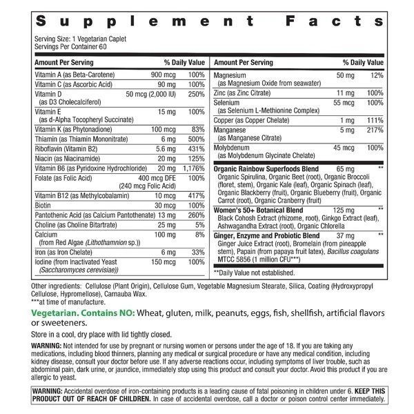 Мультивитамины для женщин 50+, Women's One 50+, High Potency, Rainbow Light, 60 таблеток