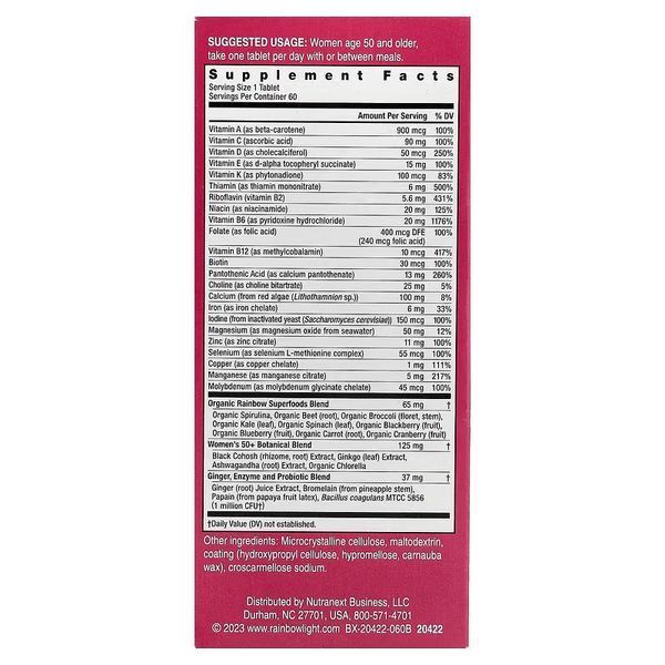 Мультивитамины для женщин 50+, Women's One 50+, High Potency, Rainbow Light, 60 таблеток