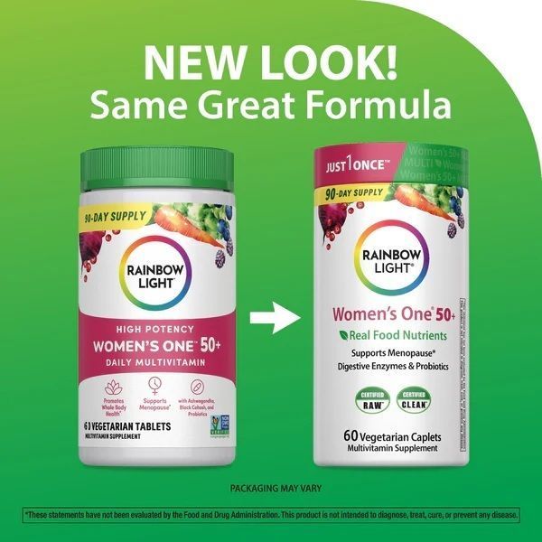 Мультивитамины для женщин 50+, Women's One 50+, High Potency, Rainbow Light, 60 таблеток