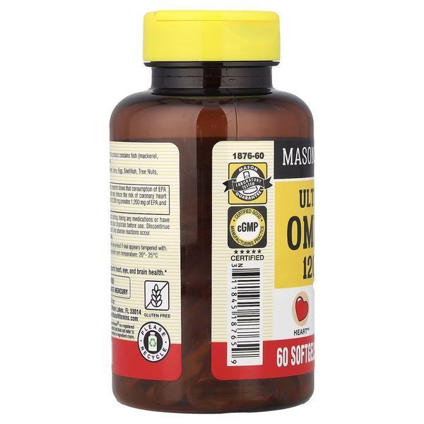 Омега-3, 1200 мг, Ultra Max Omega-3, Mason Natural, 60 гелевых капсул