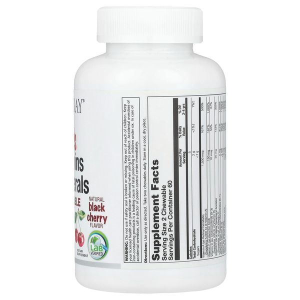 Вітаміни та мінерали для дітей, смак вишні, Kids Vitamins & Minerals Chewable, Solaray, 120 жувальних таблеток